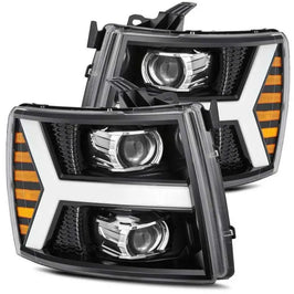 AlphaRex 880223 AlphaRex 07-13 Chevy 1500 LUXX LED Proj Headlights Plank Style Jet Blk w/ Activ Light/Seq Signal/DRL