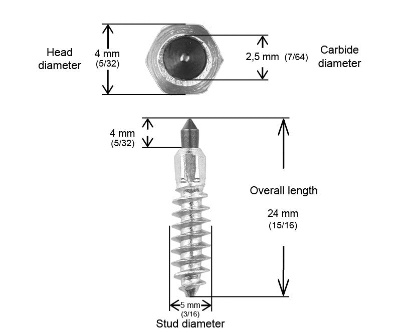 15/16" 24mm Std Screw Studs Qty 250