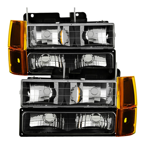 Xtune GMC Yukon 94-99 Headlights w/ Corner & Parking Lights 8pcs Sets -Black HD-JH-GCK94-AM-BK-SET