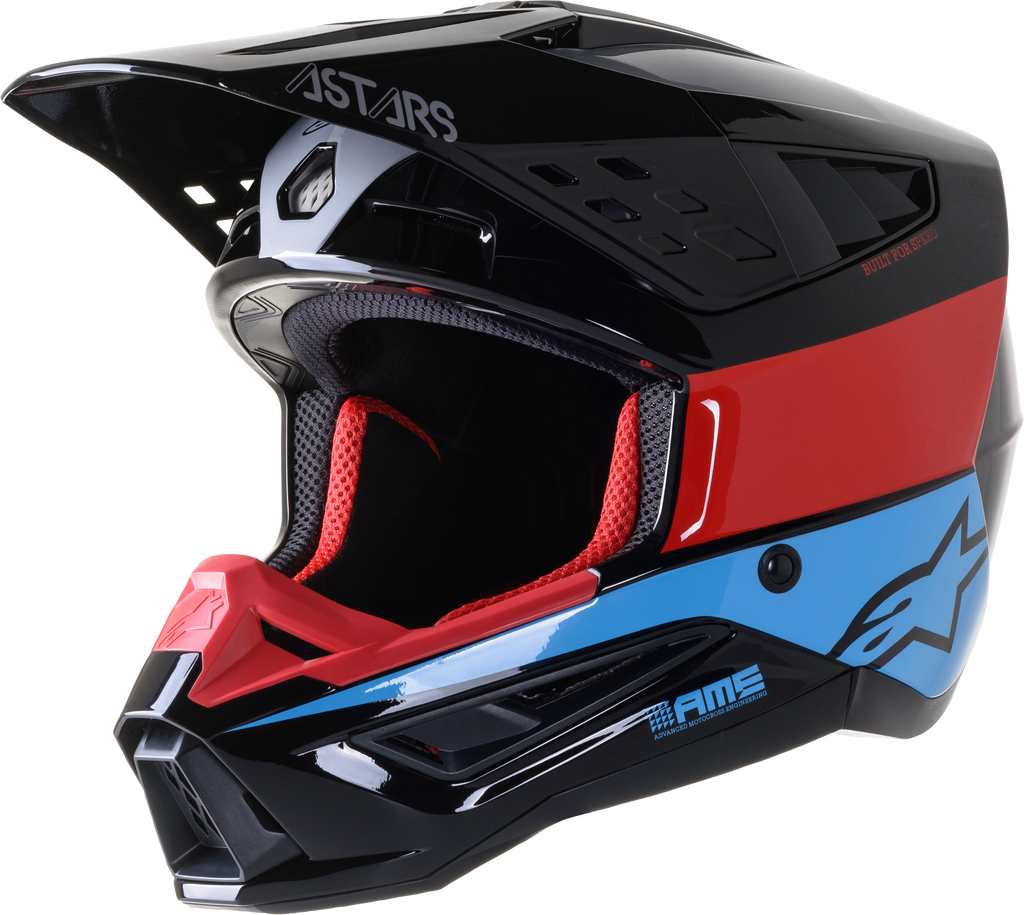 S M5 Bond Helmet Black/Red/Cyan Glossy Md