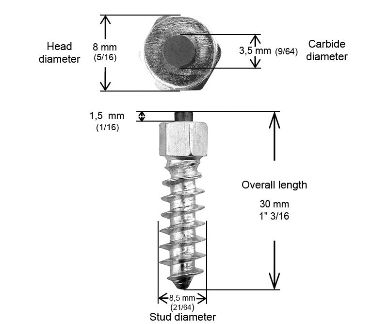 1 1/8" 30mm Std Screw Studs Qty 200