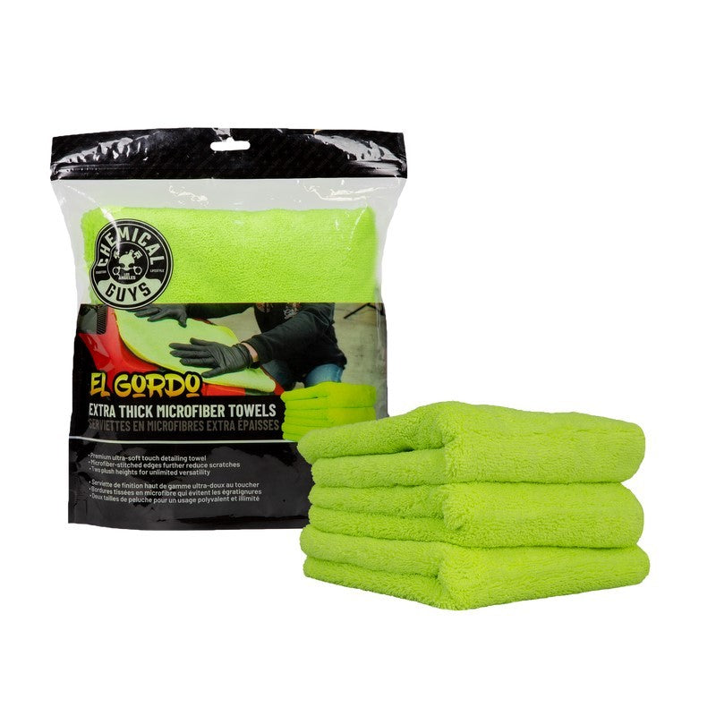 Chemical Guys El Gordo Thick Microfiber Towel - 16.5in x 16.5in - Green - 3 Pack - Case of 16