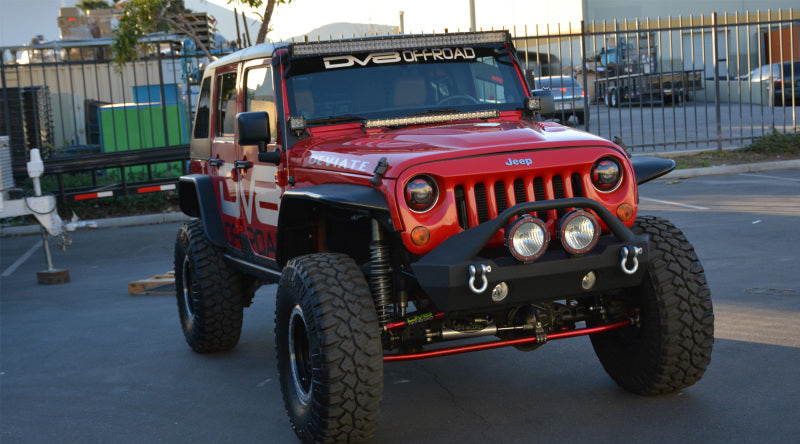 DV8 Offroad 07-18 Jeep Wrangler JK Over Windshield 50in Light Bar Mount - Black Steel